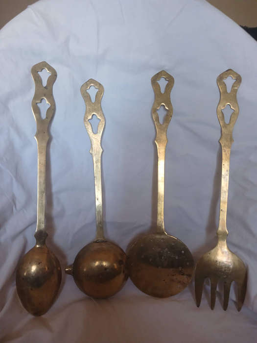 Vintage Brass cutlery set of four 35cm long