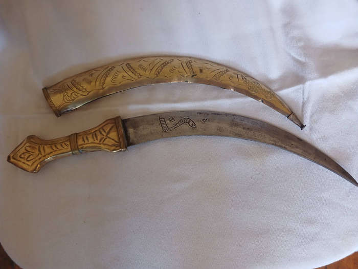 Vintage Brass engrave dagger with brass sheaf 40cm long