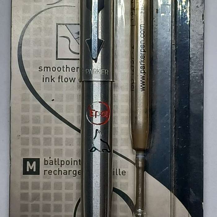 Parker Vector 2 stainless steel ball point pen with refill inside and spare refill.