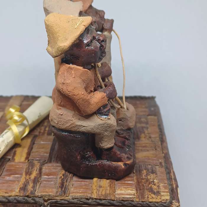 BEER DRINKERS IN A BOX! - Handmade Clay sculpture in  Banana Fibre Box - BY KENYAN ARTIST KIARIE