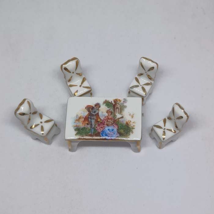 Vintage Limoges France Porcelain Miniatures Table and chairs 5pc