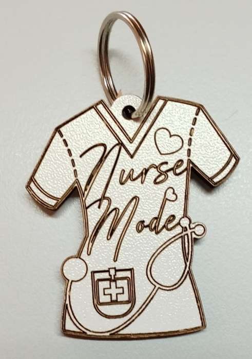 Keychain (white) with one 20mm ring -  Nurse Mode