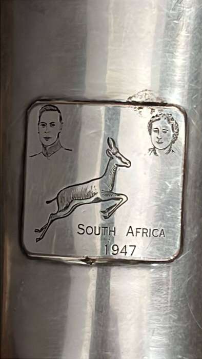 1947 Pair of Beer Mugs Springbok, Silver Plated, details below