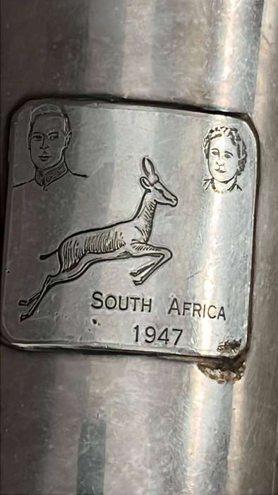 1947 Pair of Beer Mugs Springbok, Silver Plated, details below