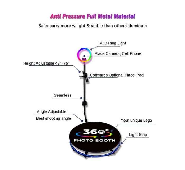 360 Rotating Selfie Photo Booth Machine 100cm