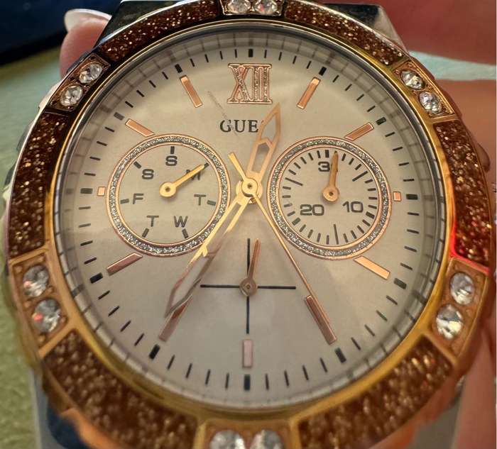 Guess ladies white silver tone watch