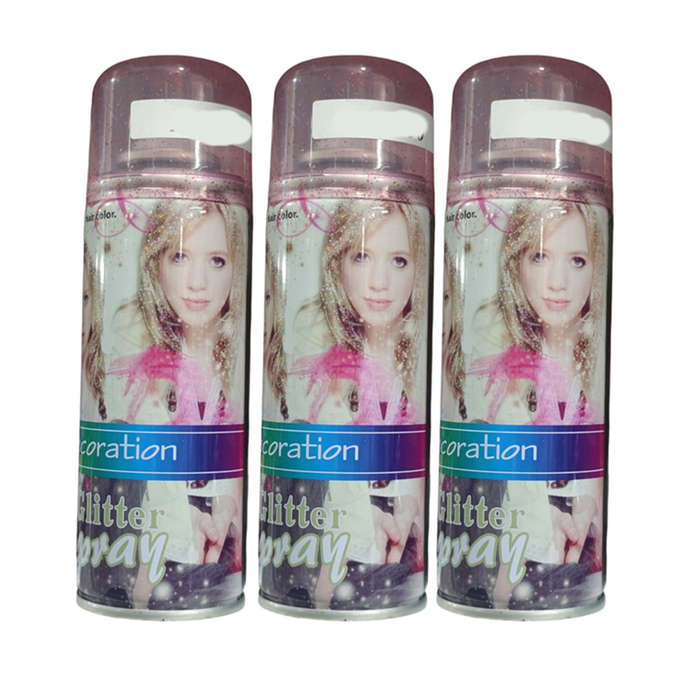 Temporary Glitter Hair Colour Spray 80g - Pack of Three - Pink