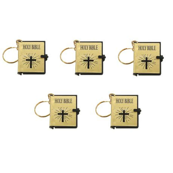 5 Pack - Key Chain Ring - Mini Holy Bible - Heavenly Gold