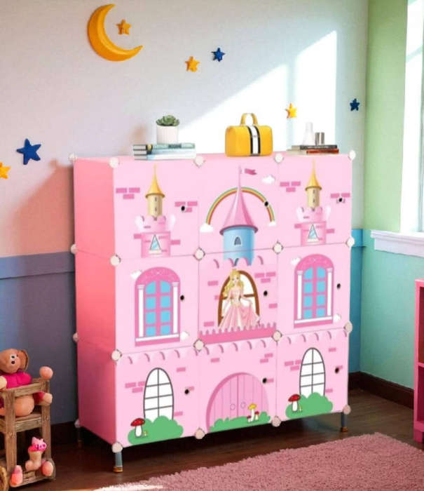 9 Grid Children's Storage Cabinet with Door Wardrobe Home Storage Solution Kid's Storage Cabinet