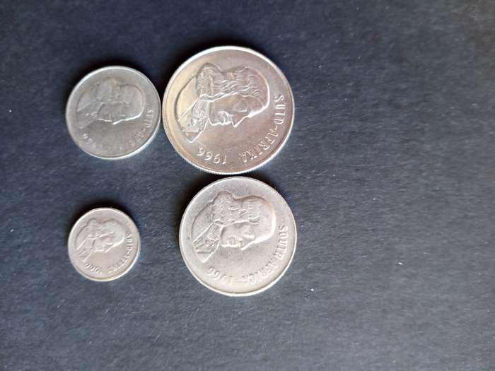 1966 R1.00 coin, 1966 0.50 coin, 1966 0.20 coin, 1966 0.05 coin