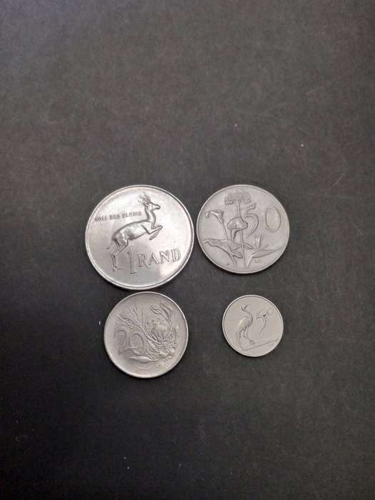 1966 R1.00 coin, 1966 0.50 coin, 1966 0.20 coin, 1966 0.05 coin