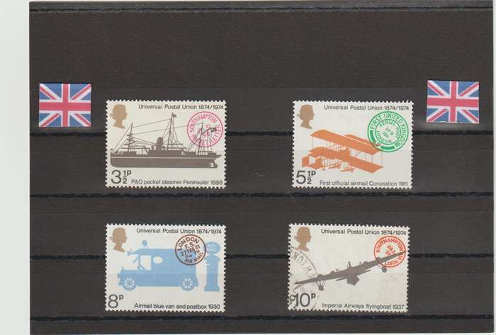 GREAT BRITAIN 1974 CENTENARY OF UNIVERSAL POSTAL UNION (COMPLETE SET) LIGHT MOUNTED MINT/USED