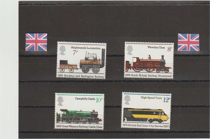 GREAT BRITAIN 1975 150TH ANNIVERSARY OF PUBLIC RAILWAYS SG 984-987 (COMPLETE SET) LIGHT MOUNTED MINT