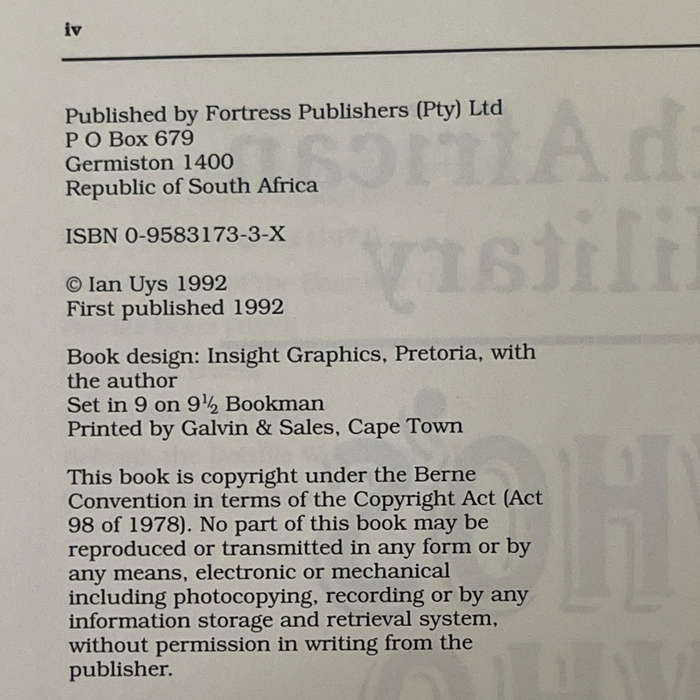 1992 South African Military Who's Who 1452-1992 By Ian Uys Hardcover w/Dustjacket