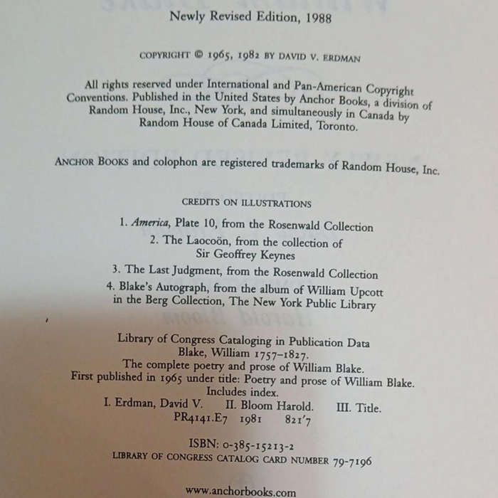 1988 The Complete Poetry & Prose Of William Blake By David V. Erdman & Harold Bloom Softcover