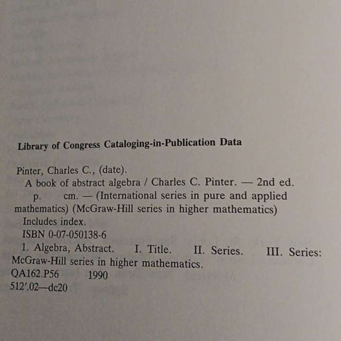 1990 A Book of Abstract Algerbra Second Edition By Charlse C.Pinter Hardcover w/Dustjacket