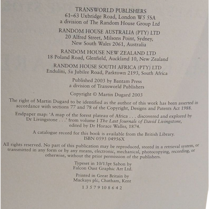 2003 Into Africa, The Dramatic Retelling of the Stanelyt, Livingstone Story By Martin Dugard Hardcov