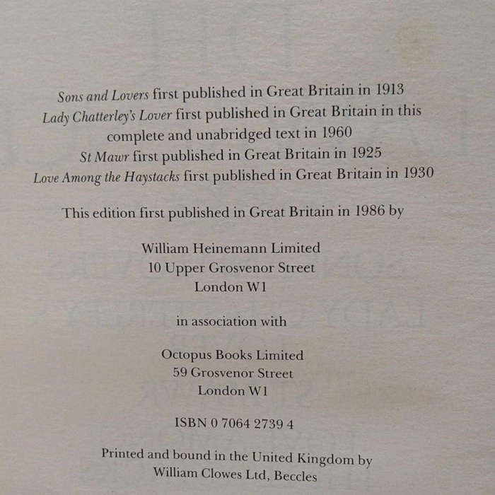 1986 Sons And Lovers, Lady Chatterley's Lover, St Mawr, Love Among the Haystacks By D.H. Lawrence Ha