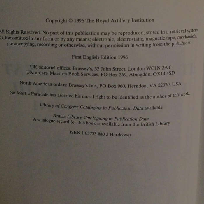 1996 History of The Royal Regiment of Artillery, The Years of Defeat 1939-1941 Hardcover w/Dustjacke