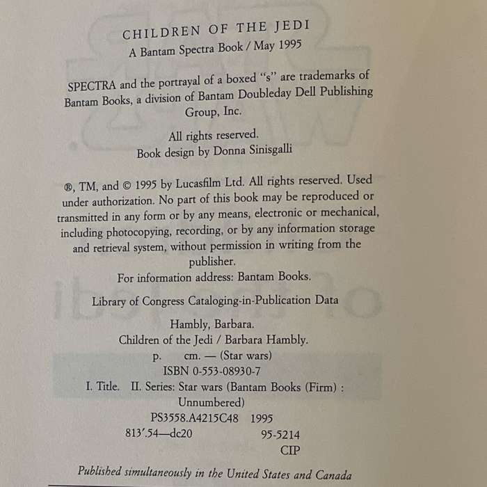 1995 Star Wars - Children Of The Jedi by Barbara Hambly Hardcover w/o Dustjacket