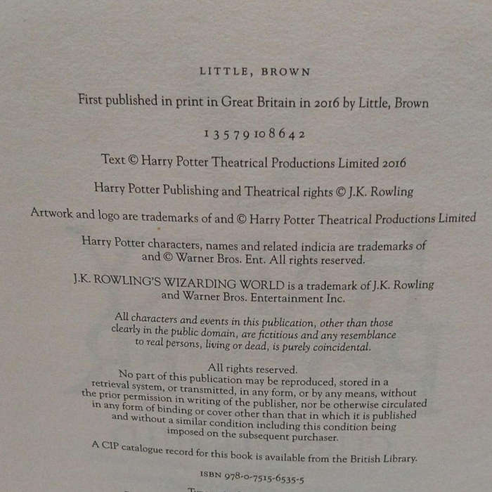 2016 Harry Potter Cursed Child By J.K. Rowling Hardcover w/Dustjacket