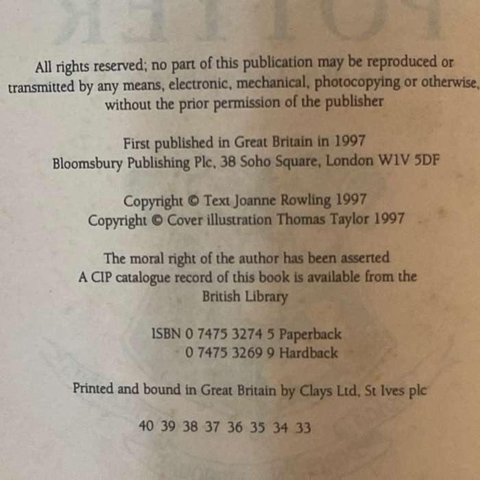 1997 Harry Potter And The Philosopher's Stone by J. K. Rowling Rare Young Dumbledore Edition Softcov