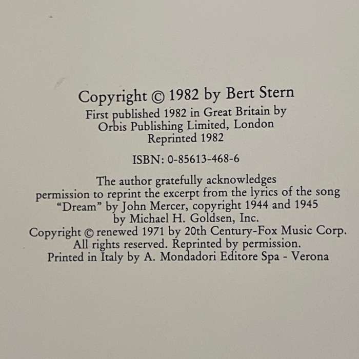 1982 The Last Sitting by Bert Stern Hardcover w/Dustjacket