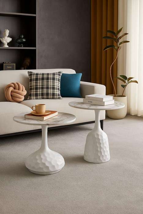 Sculpted Elegance Marble-Top Coffee Tables  Set of 2