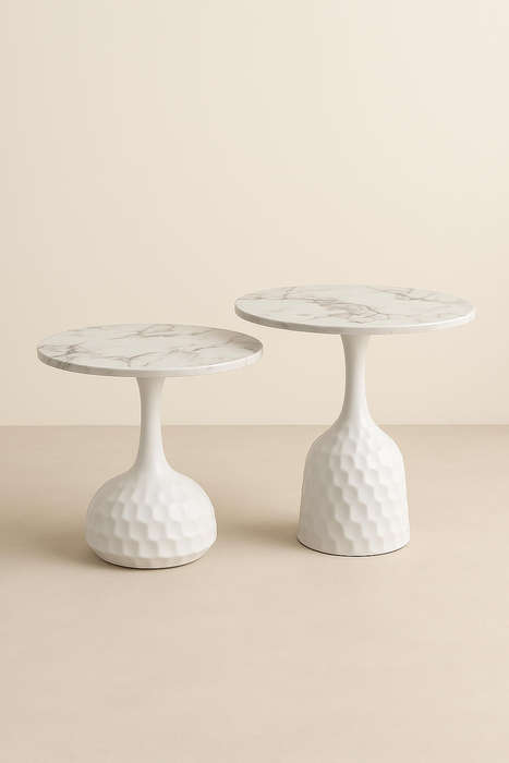 Sculpted Elegance Marble-Top Coffee Tables  Set of 2