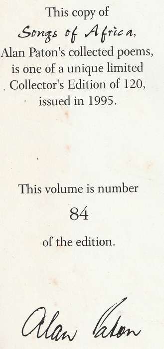 ALAN PATON: COLLECTED POEMS: SONGS OF AFRICA