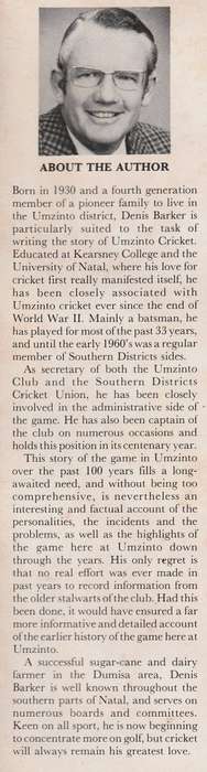 UMZINTO CRICKET: THE FIRST 100 YEARS by Denis Barker