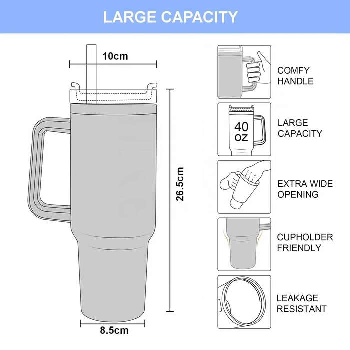 1200ml Thermos Vacuum Double Wall Stainless Steel Travel Flask Cup With Handle