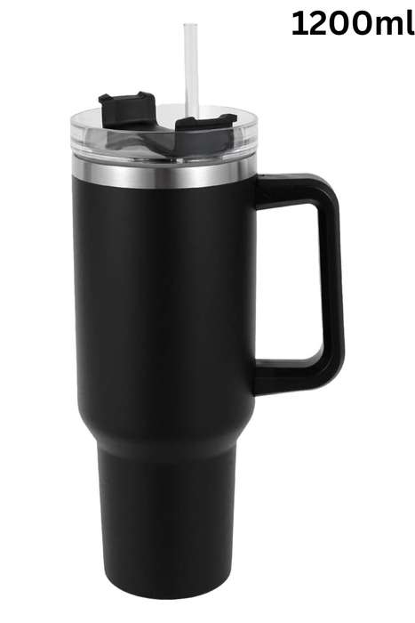 1200ML Double Wall Travel Mug Water Bottle with Handle, Straw, Lid