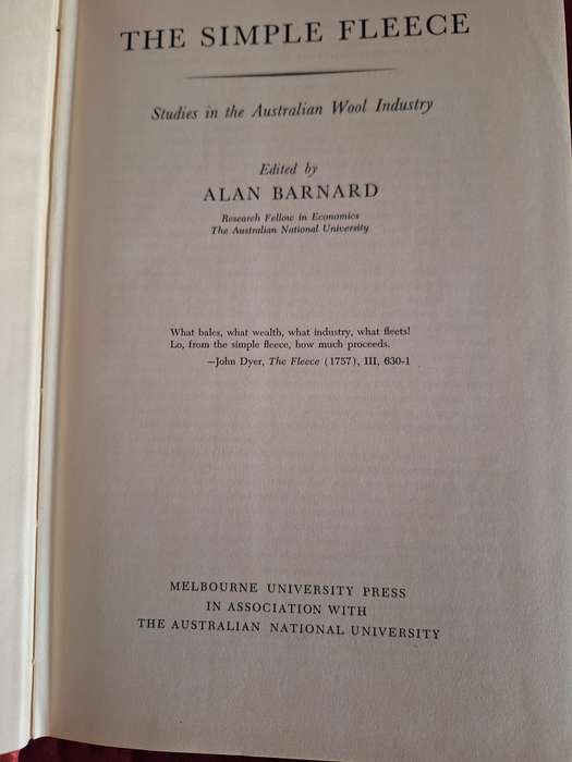 The Simple Fleece by Alan Barnard First Edition 1962 (Sheep Farming Australia)