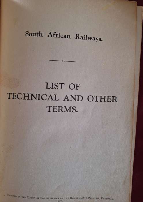 List of Technical and Other Terms South African Railways 1947