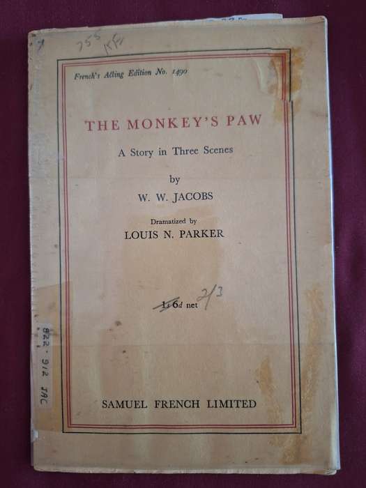 The Monkey's Paw by W W Jacobs 1910 printed by butler and tanner.
