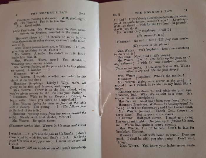 The Monkey's Paw by W W Jacobs 1910 printed by butler and tanner.