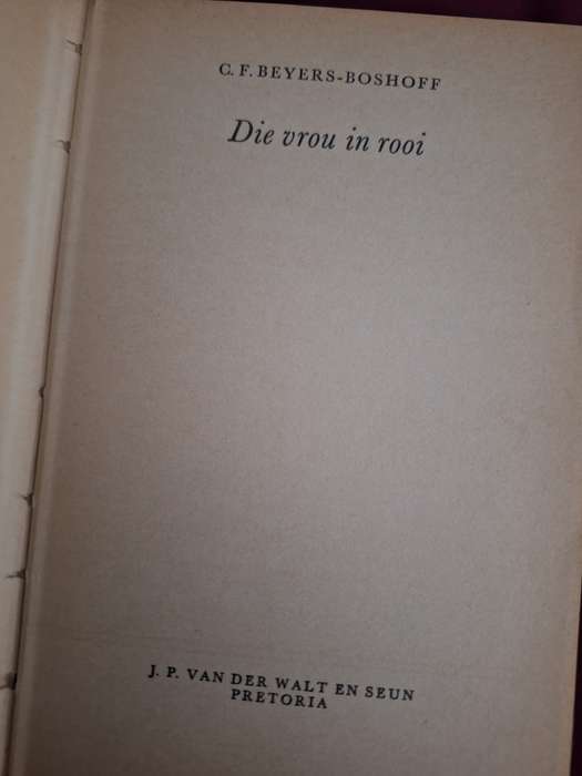 Die vrou in rooi - CF Beyers-Boshoff no date and rare 1973? Afrikaans text.