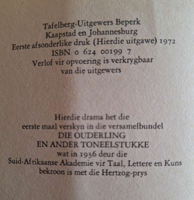OUSUS - HA Fagan -Toneelstuk in 3 bedrywe. Afrikaans. 1972 (Drama)
