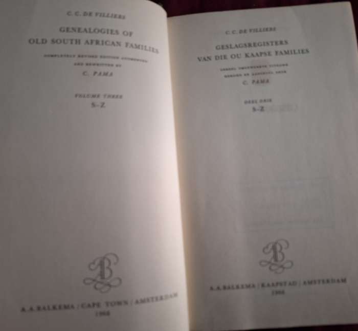 Geslagsregisters van ou Kaapse families/Genealogies of old SA Families Vol 3 S-Z/1966