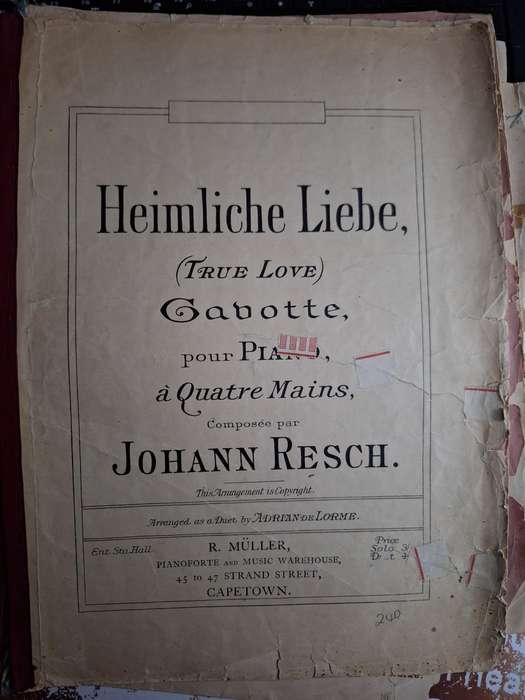 SHEET MUSIC - Heimliche Liebe,Gabotte pourPiano a Quatre Mains composee par JOHANN RESCH