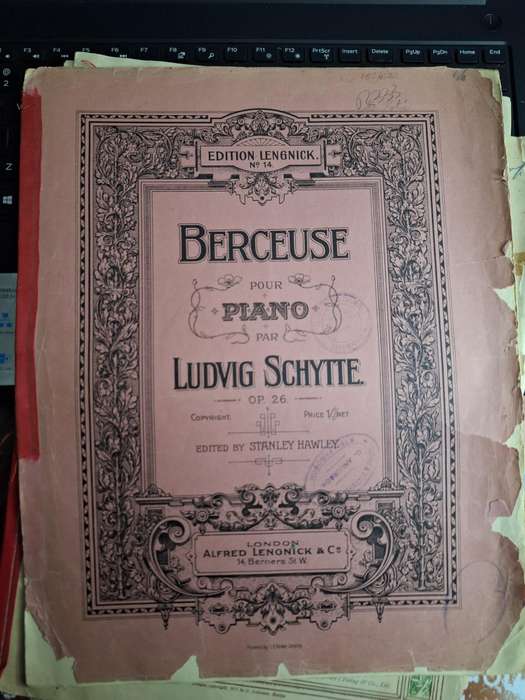 SHEET MUSIC-Berceuse pour piano par Ludwig Schytte op 26 - edition no 14 Alfred Lenonick