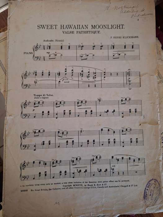 SHEET MUSIC/Sweet Hawaiian moonlight valse pathetique - F Henri Klickmann -pp6