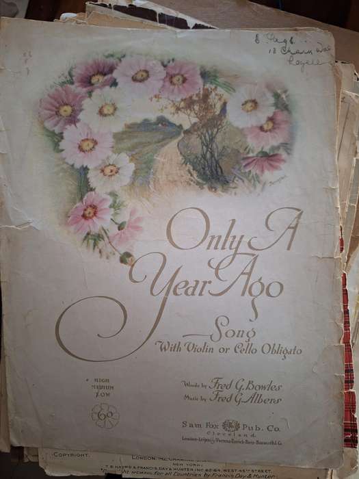 SHEET MUSIC - Only A year ago music by Fred G Albers-with violin or cello Obligato. pp.4