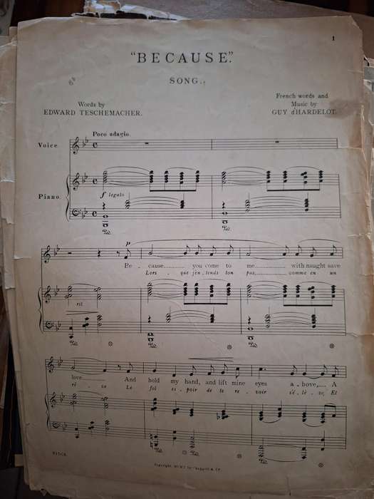 SHEET MUSIC - Because song music by Guy d'Hardelot. pp4