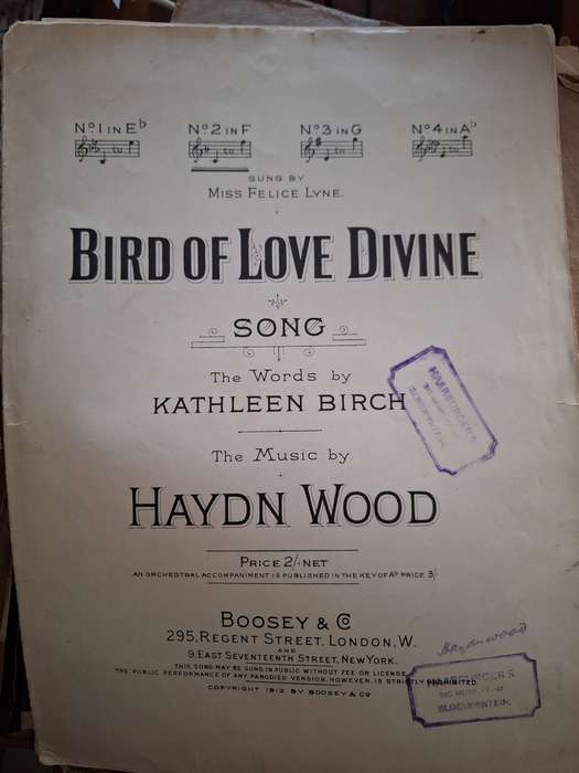 SHEET MUSIC - Birds of Love Divine song - Music by Haydn Wood. pp6