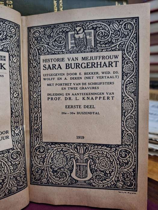 Wolff en Deken /HISTORIE VAN MEJUFF. SARA BURGERHART -deel 1 /1919 Dutch -very rare