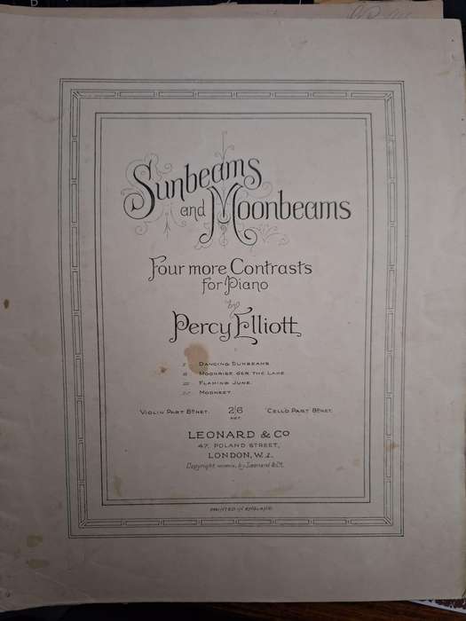 SHEET MUSIC - Sunbeams and Moonbeams four more Contrasts for Piano by PERCY ELLIOTT. pp22
