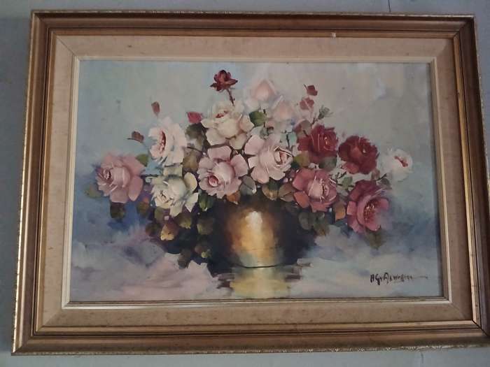 H.G. van Aswegen Oil, Still Life Roses, Signed, 60 x 90