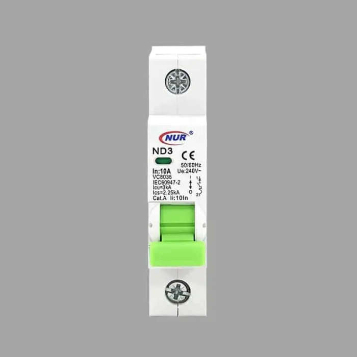 Circuit Breaker ND 3 Din Rail Single Pole 3kA ND3S6 - 10 Amp  3 kA - C Curve